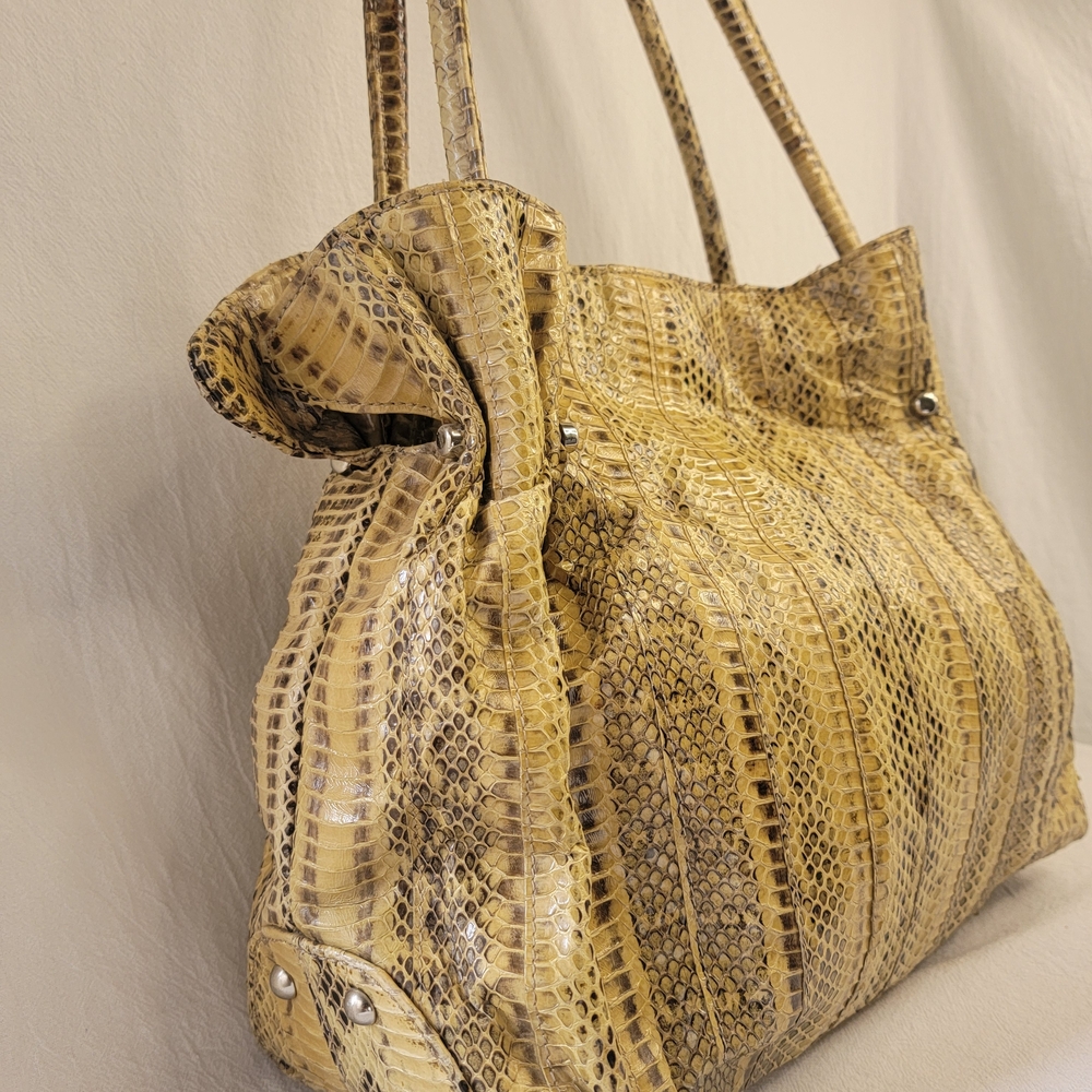 VNTG Y2K Pure 100% Genuine Leather Python Print  Silver Toned Hardware Hand Bag - Picture 3 of 13